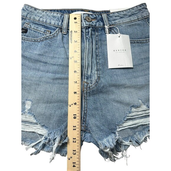 NWT KanCan Denim Shorts‎ Size XS Relaxed Fit Raw Hem Light Wash Stretch #I4-3 - Picture 6 of 9